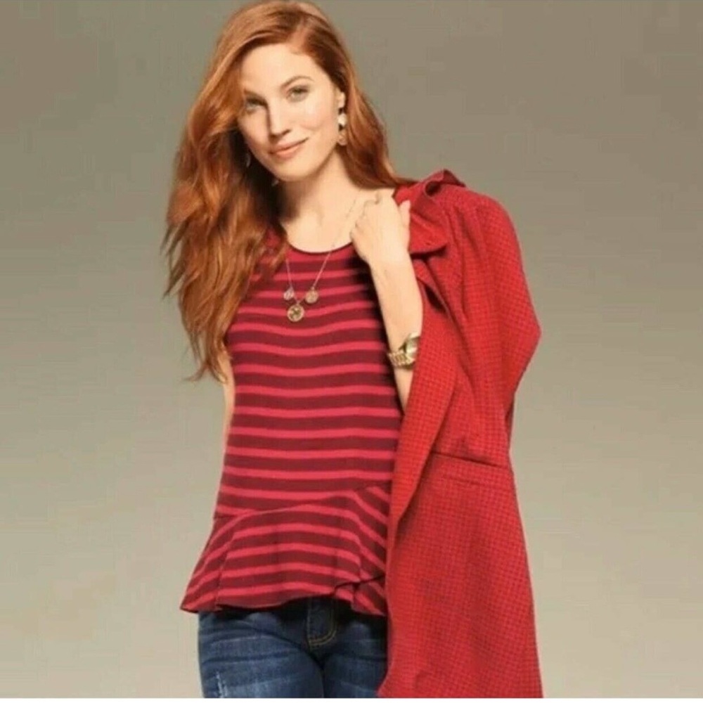 Cabi Womens Tee Shirt Size Small Red Striped Short Sleeves Sweet‎ Talk 3631